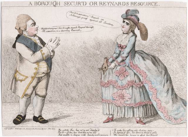 A Borough secur'd or Reynards resource: a caricature featuring the Duchess of Devonshire and Charles James Fox