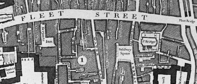 Fleet Street and Water Lane from John Rocque's map of London, 1746
