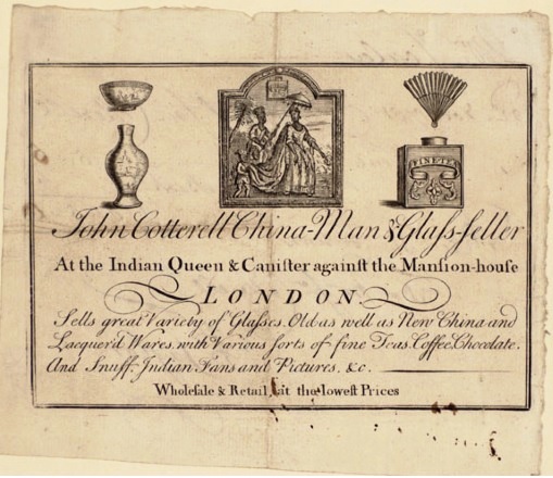 Trade card for John Cotterell, china-man and glass-seller. © Bodleian Library, University of Oxford: John Johnson Collection.