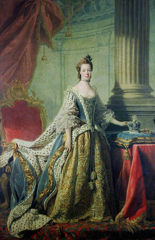 Ramsay, Allan; Queen Charlotte (1744-1818), Princess Sophia Charlotte of Mecklenburg-Strelitz, Queen of George III; National Galleries of Scotland; http://www.artuk.org/artworks/queen-charlotte-17441818-princess-sophia-charlotte-of-mecklenburg-strelitz-queen-of-george-iii-213105