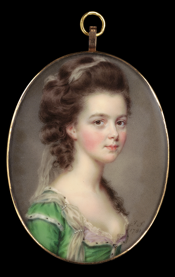 Portrait miniature of Mrs Russell, nee Cocks, 1781 by John Smart (1741-1811). Historical Portraits, courtesy of Philip Mould. 