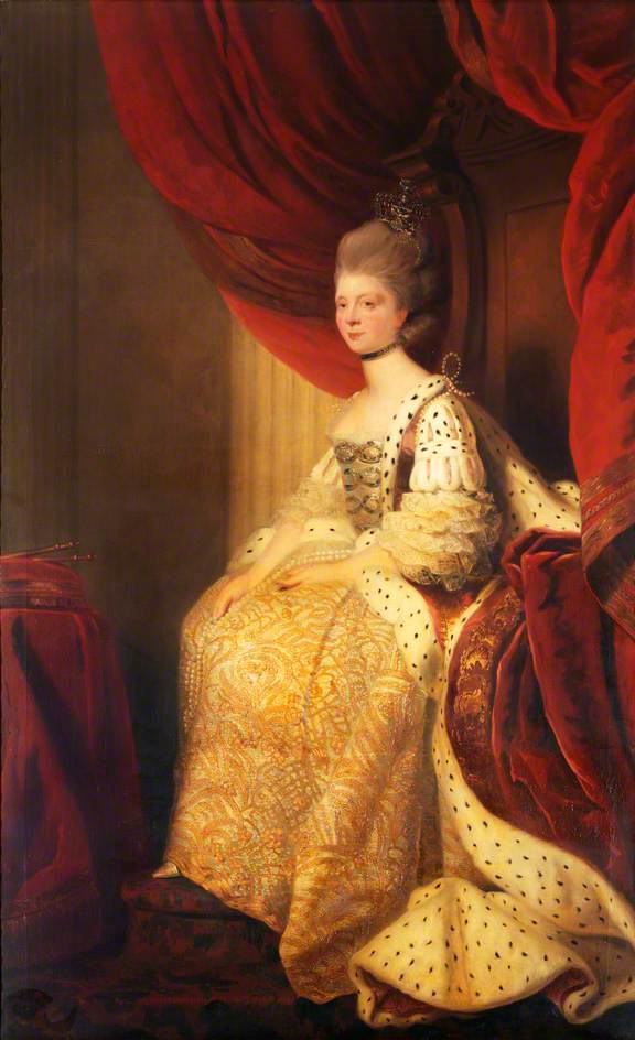Reynolds, Joshua; Charlotte Sophia of Mecklenburg-Strelitz (1744-1818), Queen Consort of King George III; Government Art Collection; http://www.artuk.org/artworks/charlotte-sophia-of-mecklenburg-strelitz-17441818-queen-consort-of-king-george-iii-29112
