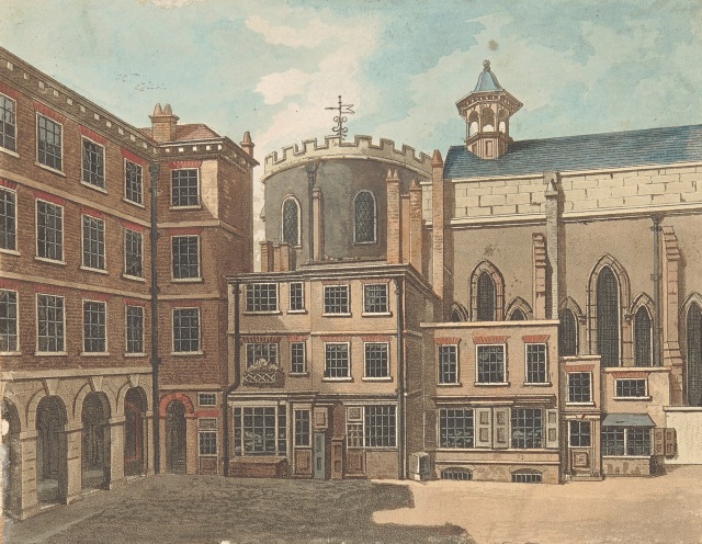 Temple Church. Picturesque Views with an Historical Account of the Inns of Court in London and Westminster by Samuel Ireland. courtesy of Yale Center for British Art 