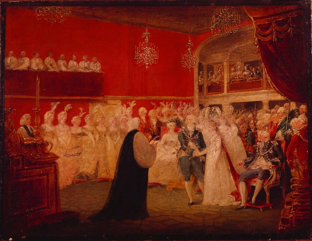Oil sketch of the marriage of George, Prince of Wales, and Princess Caroline of Brunswick c. 1795-7 by William Hamilton