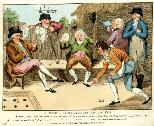 The game of Bumble Puppy or Bubbling, 1803.