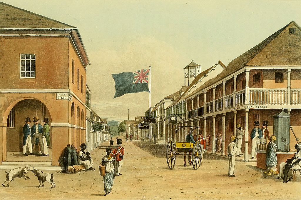 Harbour Street, Kingston, Jamaica. Hakewill, James, 1778-1843, A picturesque tour of the island of Jamaica, from drawings made in the years 1820 and 1821