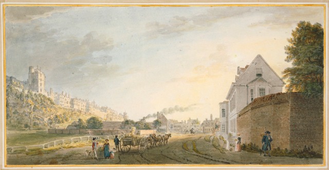 Part of Windsor from Datchet Lane c. 1780 by Paul Sandby. The viewpoint is taken from Datchet Lane to the east of Isherwood's Brewery.