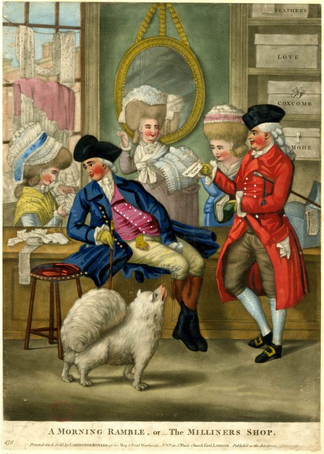 A Morning Ramble, or, The Milliner's Shop; Carington Bowles after Robert Dighton, 1782.