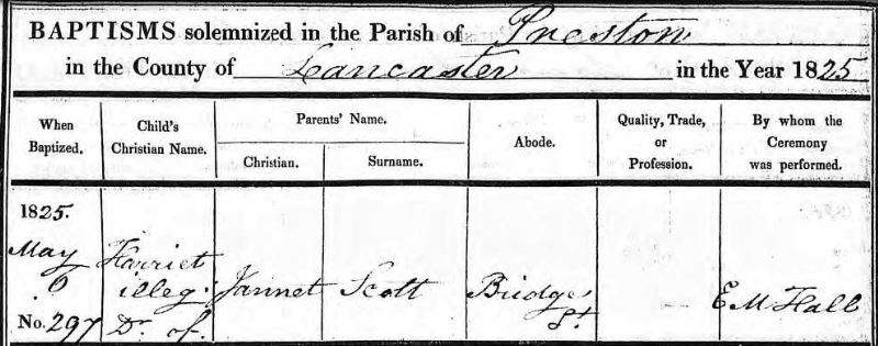 Baptism of Harriet Scott (illegitimate) 