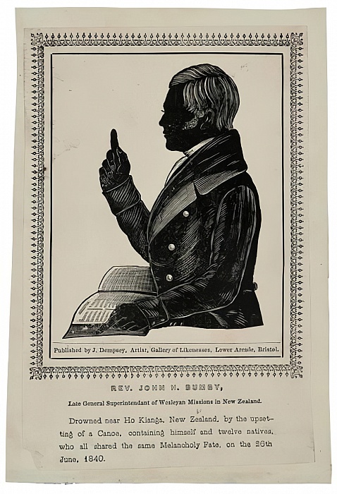 Dempsey, John Church, fl 1820s-1870s :Rev John H Bumby, late General Superintendant of Wesleyan Missions in New Zealand. Published by J Dempsey, Artist, Gallery of Likenesses, Lower Arcade, Bristol [ca. 1840]