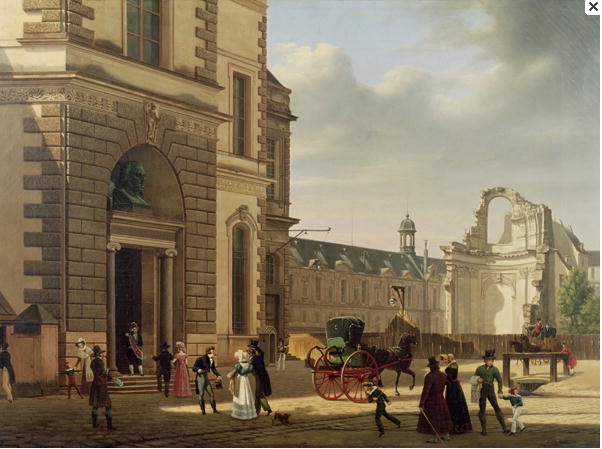 Bouhot’s view of the entrance to the Musée Royal (Louvre) and the exhibition. 1822